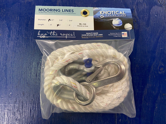 Mooring Line 1/2" Diameter Line Premium 3 Strand Nylon Hot Dipped Galvanized Thimble with Load Rated Shackle & Stainless Steel Fixed Eye Fast Snap For Boat's Bow Eye